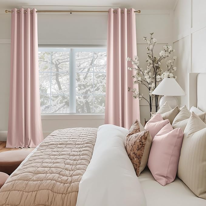 NICETOWN Blush Pink Room Darkening Curtains 96 Inches Long 2 Panels for Girls Room, Bedroom, Nursery Thermal Insulated Blackout Drapes Solid Grommet Noise Reducing Window Curtains, W40