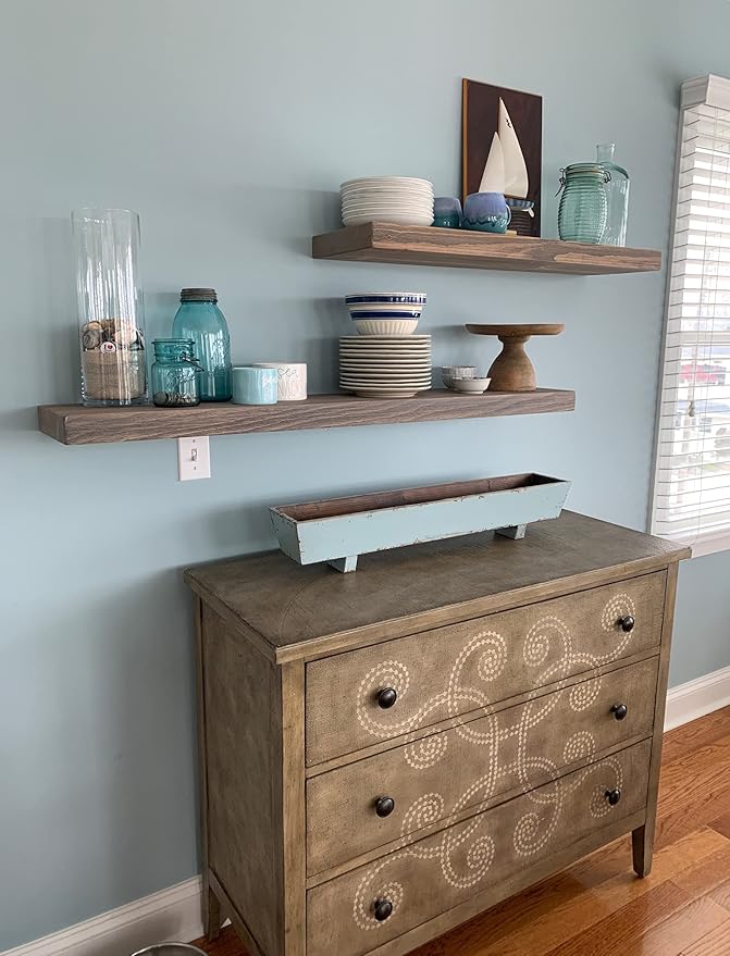 Joel's Antiques 36 Inch Wooden Floating Shelves for Wall - 36x8x2 in - Made of Natural Wood - Heavy Duty Rustic Wall Shelves for Bedroom - Perfect for Living Room, Kitchen - Grey