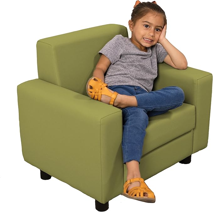 Factory Direct Partners SoftScape Inspired Playtime Classic Reading Chair, Children's Commercial-Grade Upholstered Furniture for Home, Daycare, Preschool, Library; Modern Design - Fern Green, 14472-FG