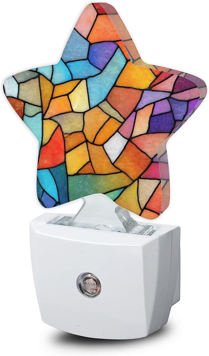 Colorful Stained Glass Dusk to Dawn Star Night Light, Abstract Smart Sensor