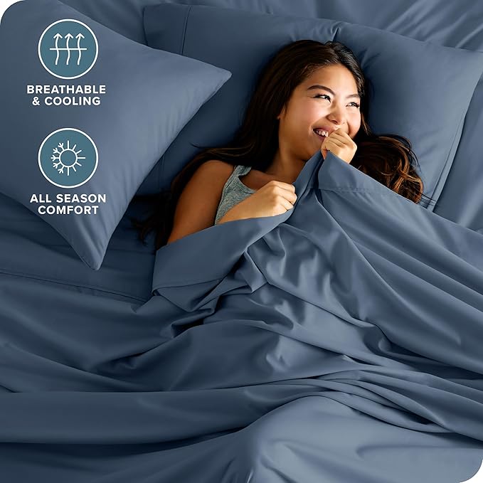 Bare Home Queen Sheet Set - Luxury 1800 Ultra-Soft Microfiber Queen Bed Sheets - Double Brushed - Deep Pockets - Easy Fit - 4 Piece Set - Bedding Sheets & Pillowcases (Queen, Bering Sea)