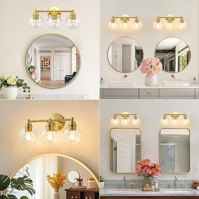 Gold Bathroom Vanity Lights, 3-Light Wall Sconce
