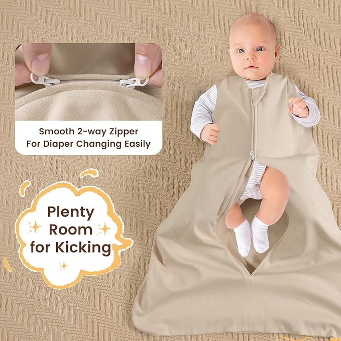 PHF Soft Baby Sleep Sack 12-18 Months 100% Organic Cotton Wearable Blanket, 2-Way Zipper 0.5 TOG Toddler Sleeping Sack 3 Pack, Comfy Sleep Bag for Baby Boys Girls, Pets Dogs (Large)