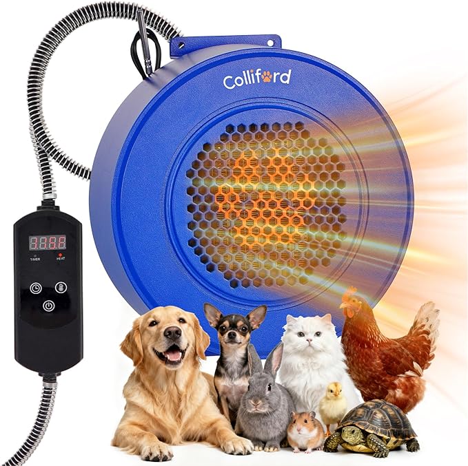 500W Dog House Heater with Thermostat, 24H Timer & Smart 40-115°F Adjustable Pet House Heater, 9.8FT Chew-Proof Cord, Kennel Heaters, Chicken Coop Heaters, Cat & Outdoor Animals