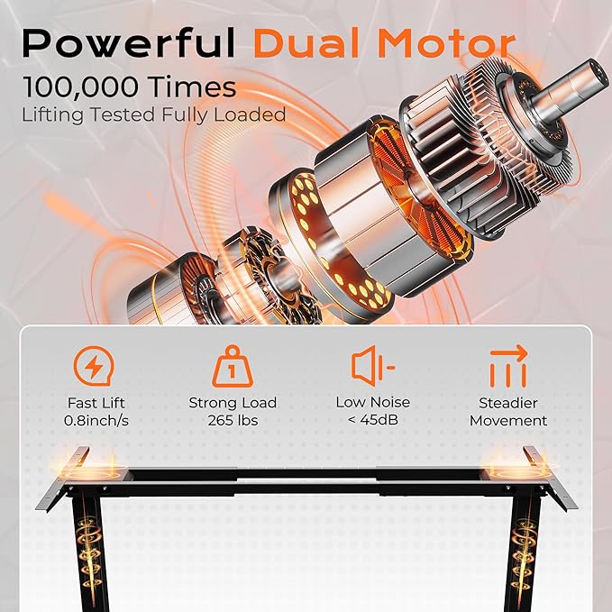 Huuger Electric Standing Desk Frame with Dual Motor, Sit Stand up Desk Leg for 47.2” to 86.6” Desktop, Computer Desk Leg with Cable Tray, 3 Memory Height Presets, 2 Hooks, Black Frame Only