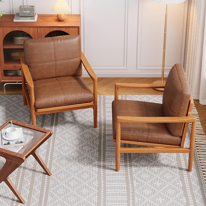 Mid Century Modern Accent Chair, Wooden Accent Chairs, Accent Chairs for Living Room, Wood Frame & Soft Cushion, Reading Leisure Chair for Living Room, Reading Room, Bedroom