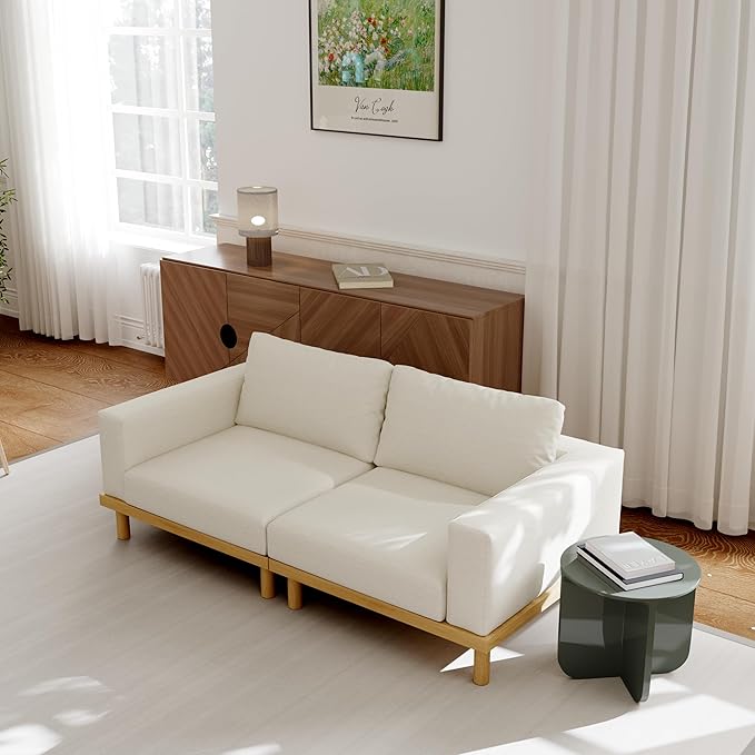 Acanva Minimalist Modular Sectional Sofa for Living Room, Wide & Deep Seat Convertible Furniture Set with Metal Frame and Movable Covers, Loveseat, Off White