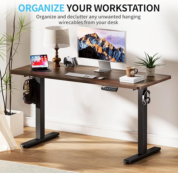 BIZUM Electric Standing Desk, 55x24 inches Height Adjustable Desk, Sit to Stand Desks Memory Gaming Computer Workstation for Home Office, Dark Walnut
