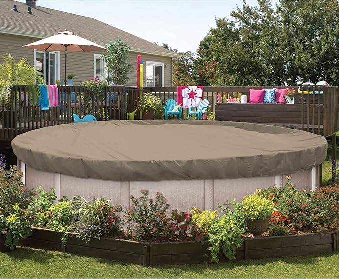 ECOOPTS 16 ft Round Pool Cover for Above Ground Pools, Swimming Pool Cover Protector Winter Safety Cover (Sand)