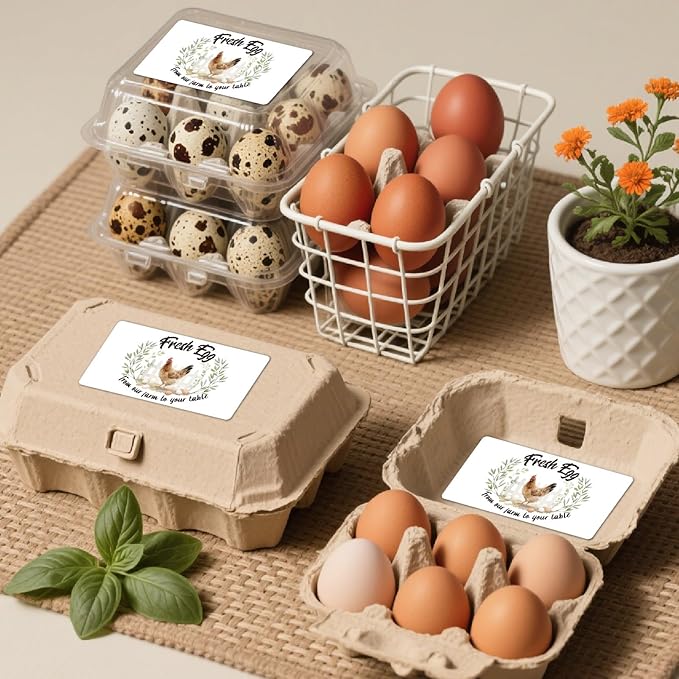 60Pcs 2" x 4" Fresh Egg Labels Self Adhesive from Our Farm to Your Table Chicken Fresh Egg Farm Stickers Packaging Tags for Box Containers Business Farmhouse Market Shop Supplies