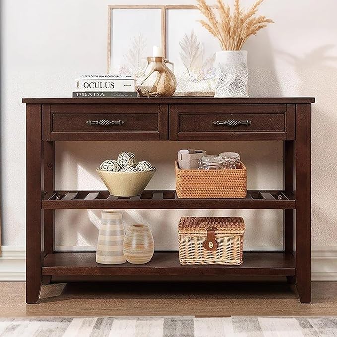 Solid Wood Console Table Sofa Tables with Drawers and Shelves Small Entryway Table for Living Room,Decorative,Foyer(42" Espresso)