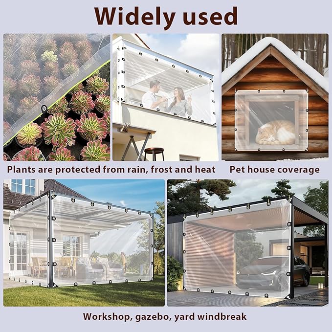 Clear Tarp,9.5x11.5 ft Clear Tarps Water Resistant with Reinforced Edge, 8Mil Transparent Tear Resistant Water Resistant PVC Vinyl Tarp Enclosure for Patio,Greenhouse Outdoor