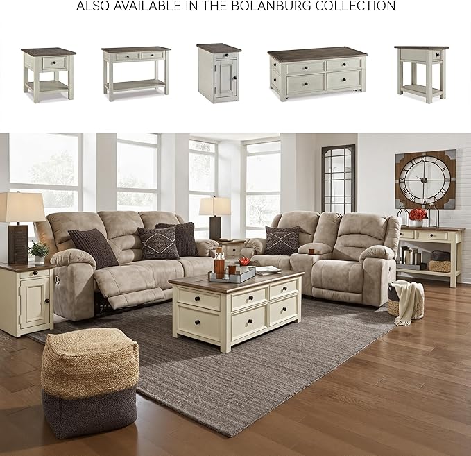 Signature Design by Ashley Bolanburg Farmhouse Lift Top Coffee Table with Drawers, Antique Cream & Brown