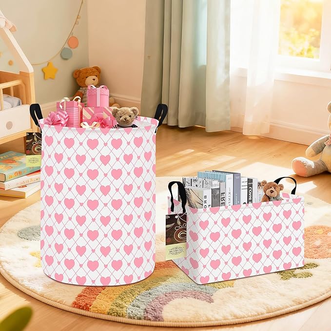 HUNRUNG Rectangle Storage Basket Cute Canvas Organizer Bin for Pet/Children Toys, Books, Clothes Perfect for Rooms/Playroom(REC-Heart)