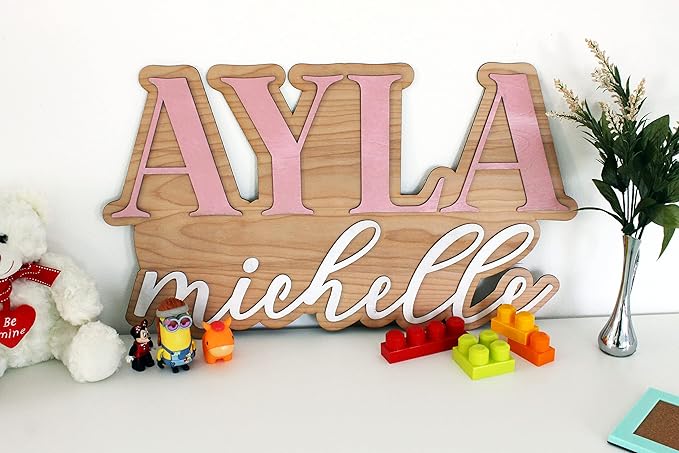Large Wood Nursery Sign | Nursery name sign for Kids | Custom Wood Name Sign | 3D Wood Baby Name Sign (Black)