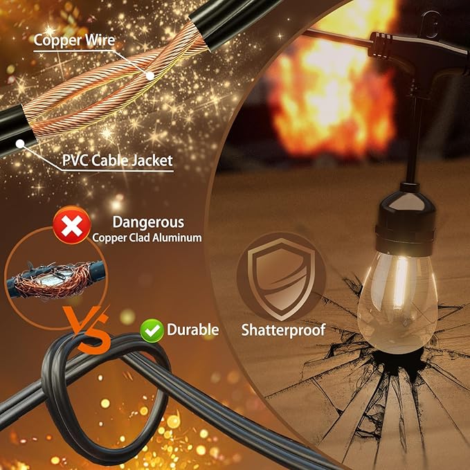 Outdoor String Lights 48 ft, LED Patio Lights