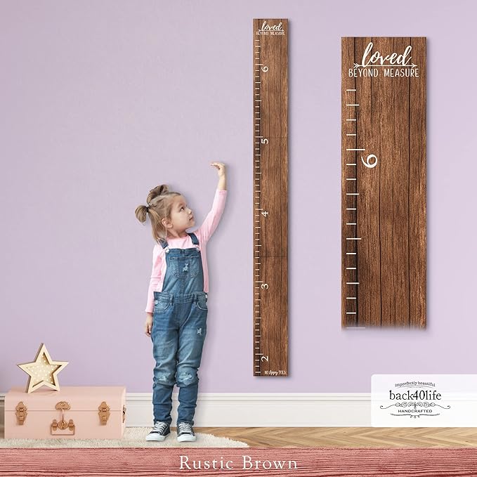 Farmhouse Style Wooden Kids Growth Chart Ruler for Boys and Girls (Rustic Brown - NTT)