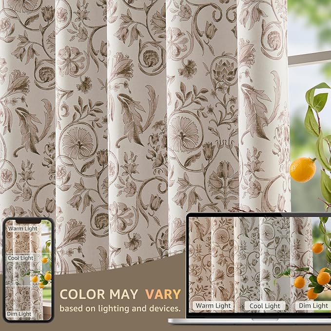 jinchan Floral Blackout Curtains for Bedroom Living Room 84 Inches Length Farmhouse Curtains Room Darkening Vintage Drapes Traditional Rod Pocket Window Treatment 2 Panels Set Taupe on Beige