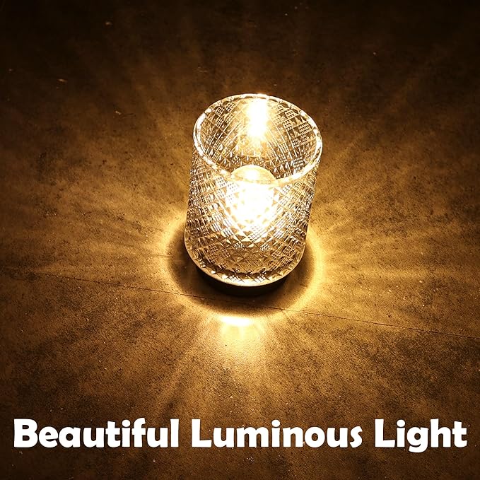 Battery Operated Lamp with Timer, Decorative Small Table Lamp, Glass Cordless