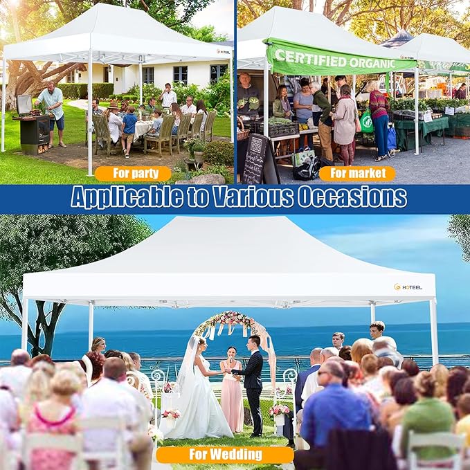 HOTEEL 10x15 Pop up Canopy Tent for Parties, Heavy Duty Easy Setup Tent Without Sidewalls, Outdoor Commercial Instant Gazebo for Wedding Event, with Roller Bag & Sand Bags, White(Hexagonal Frame)