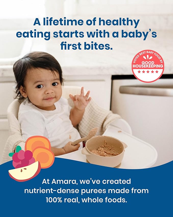Amara Organic Baby Food - Stage 2 - Peas, Corn & Carrots - Baby Cereal to Mix With Breastmilk, Water or Baby Formula - Shelf Stable Baby Food With 100% Organic Veggies - 5 Pouches, 3.5oz Per Serving