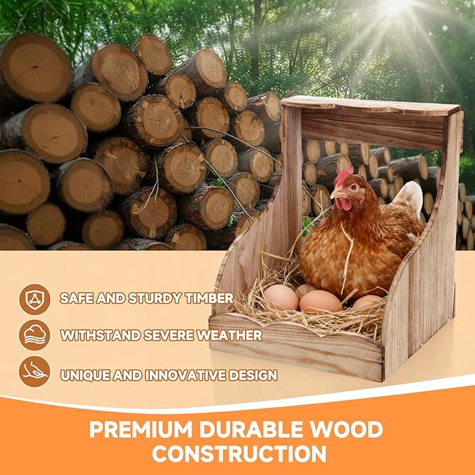 2 Pack Wooden Chicken Nesting Box for Laying Eggs, Hen Nesting Box Wall Mount for Chicken Coop, Versatile Use for Hens, Ducks, Chickens, Easy to Assemble