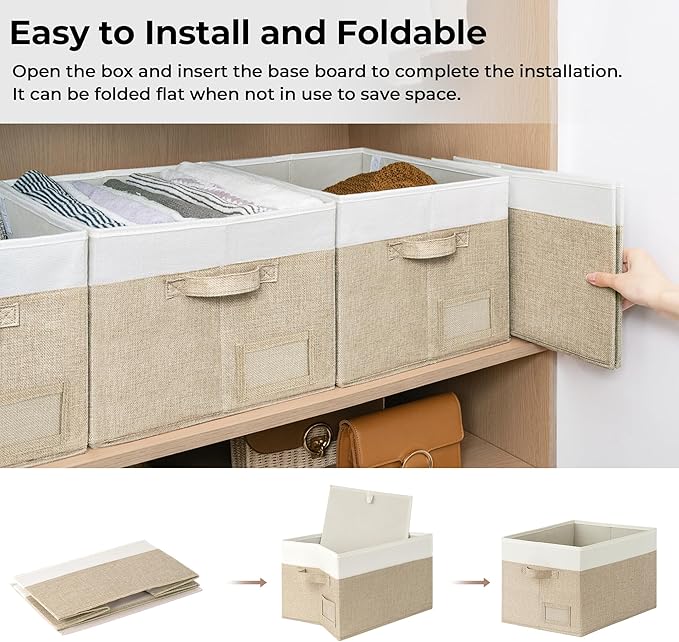 GRANNY SAYS Closet Storage Baskets for Shelves, Large Fabric Storage Bins, Collapsible Clothing Storage and Organization, Decorative Storage Bins, Khaki&Ivory, Extra Large, 3-Pack