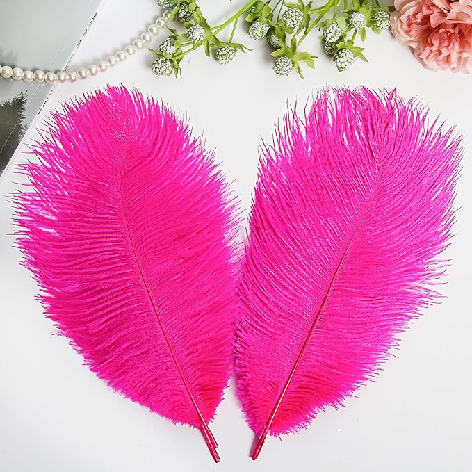 THARAHT Hot Pink Ostrich Feathers 24pcs Natural Bulk 10-12Inch 25cm-30cm for Crafts Wedding Party Centerpieces Easter Gatsbi and Home Decoration Feathers