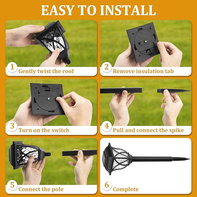 GIGALUMI Solar Lights Outdoor Waterproof, 6 Pack LED Solar Garden Lights
