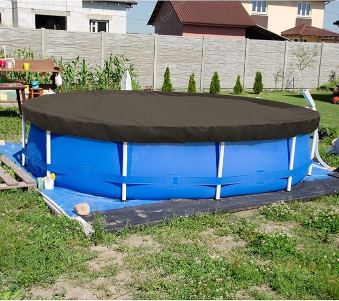 ECOOPTS 17 ft Round Pool Cover for Above Ground Pools, Swimming Pool Cover Protector Winter Safety Cover (Brown)