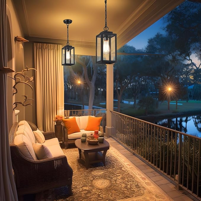 11'' Outdoor Pendant Light, Modern Outside Chandelier Outdoor Hanging Lantern
