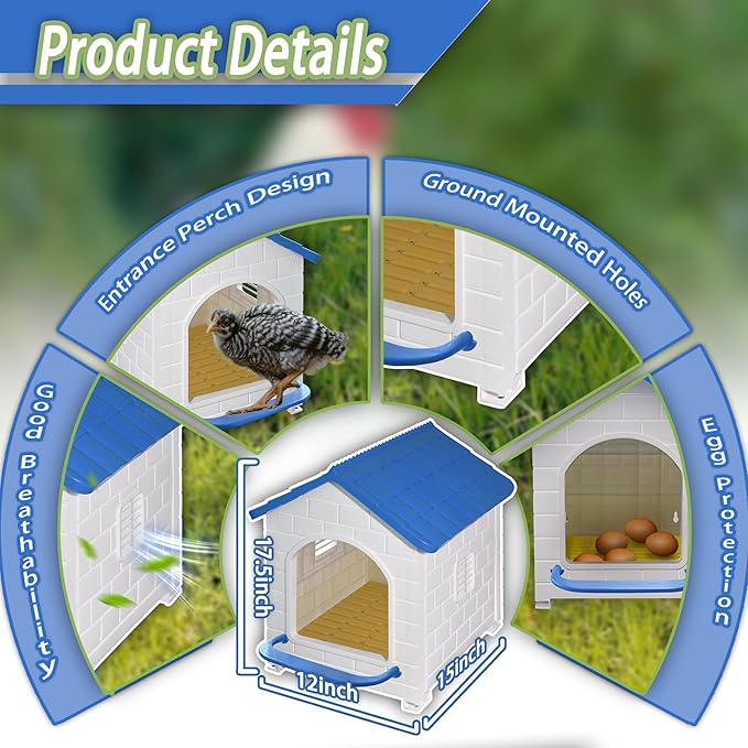 Chicken Nesting Box for Laying Eggs 1/2/3 Pack Large Easy to Assemble Hen Plastic Nesting Box with Washable Nesting Pad for Chicken Coop Wall or Ground Mounted (2 Pack)