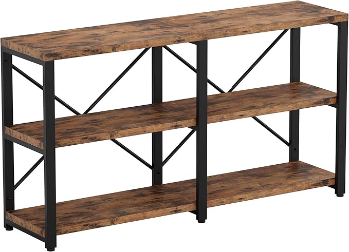 IRONCK Rustic Entryway Console Table, Long Hallway Table 55 in 3-Tier, TV Stand Entertainment Center Media Stand for Living Room, Industrial Style, Vintage Brown