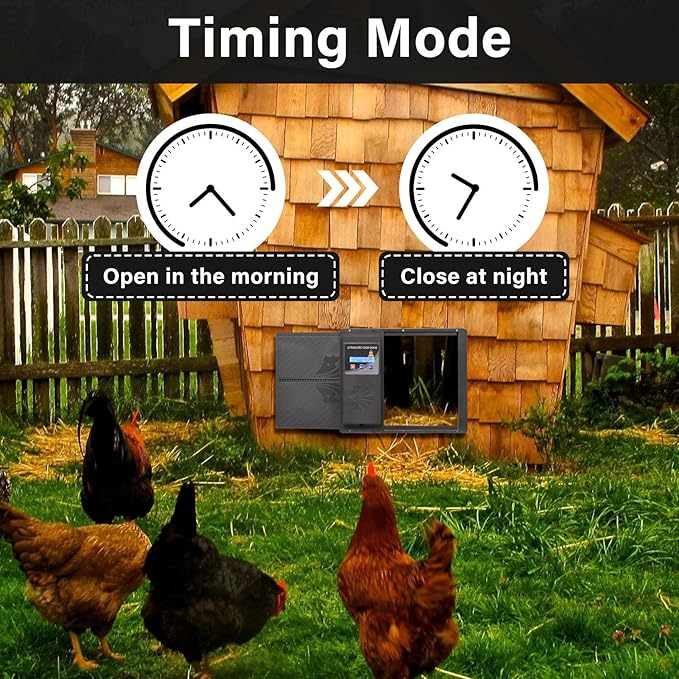 Automatic Chicken Coop Door with Timer Programmable,DoublePower Supply(USB Charging/Battery Holder) Chicken Coop Door with LCD Display Anti-Pinch Protection Weatherproof for Poultry,Black