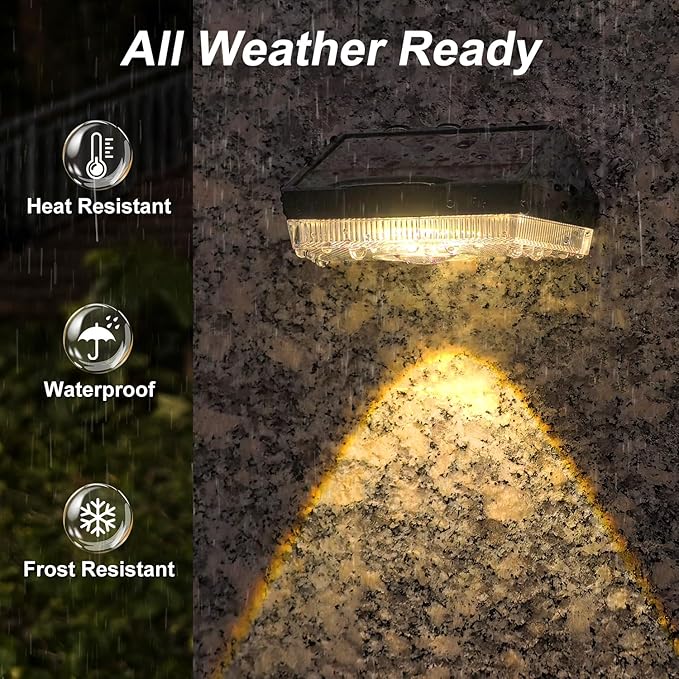 Ellasay Solar Fence Lights Outdoor: IP65 Waterproof RGB Solar Powered