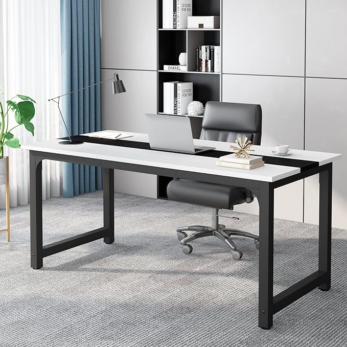 Tribesigns 70.8”Executive Desk, Large Office Computer Desk with Thicken Frame, Modern Simple Workstation Business Furniture for Home Office, White/Black