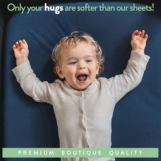 Bedside Sleeper Bassinet Sheets 35x20 Compatible with MiClassic, Milliard Bassinet and Large Bedside Sleepers – Snuggly Soft 100% Jersey Cotton – Dusty Blue + Navy – 2 Pack