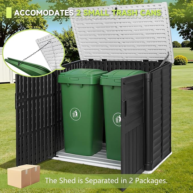 Devoko Resin Outdoor Storage Shed, 34 Cu Ft Outdoor Storage Cabinet Without Shelf, Waterproof, Double Locks, Resin Storage for Trash Can, Garden Tools, Pool Supplies (Black)
