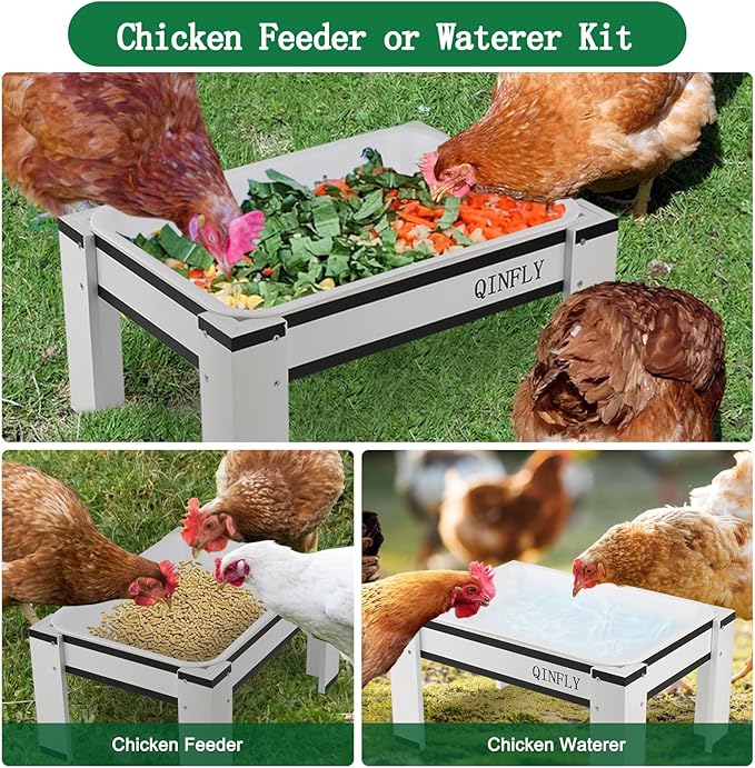 Large Chicken Feeder Starter Kit with Removable Plastic Tray,Chicken Picnic Table Feeders No Waste,Coop Accessories for Real Chickens Supplies