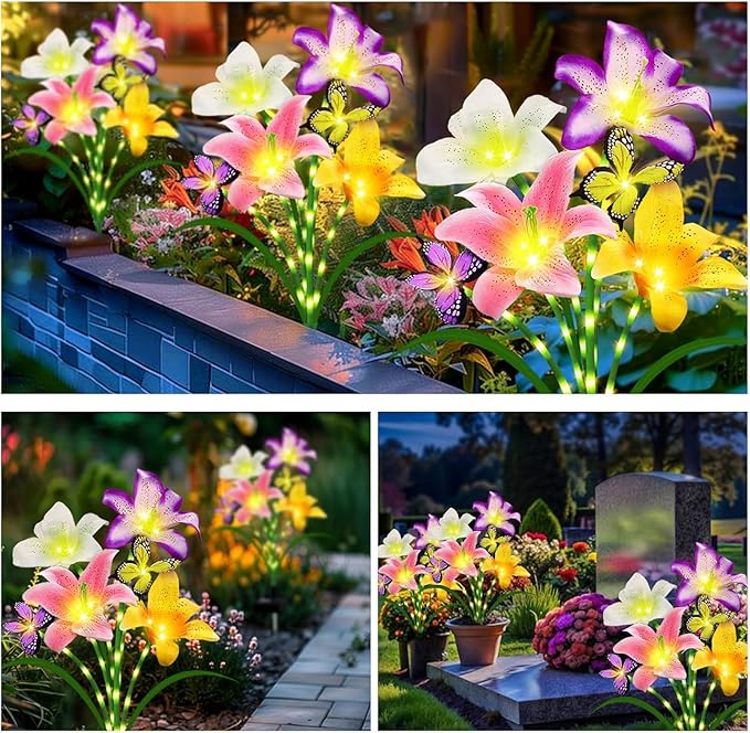 Solar Garden Lights 6 Pack LEDs Solar Lilies Flower Lights, Yard Patio Pathway