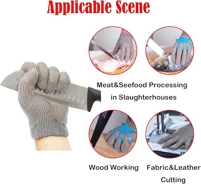 Highest Level Cut Resistant Gloves Food Grade,Chainmail Gloves for Cutting Meat&Food,Spring Wristband,Stainless Steel Metal Mesh Glove,Safety Work Cut Proof Glove for Chef/Butcher(S)