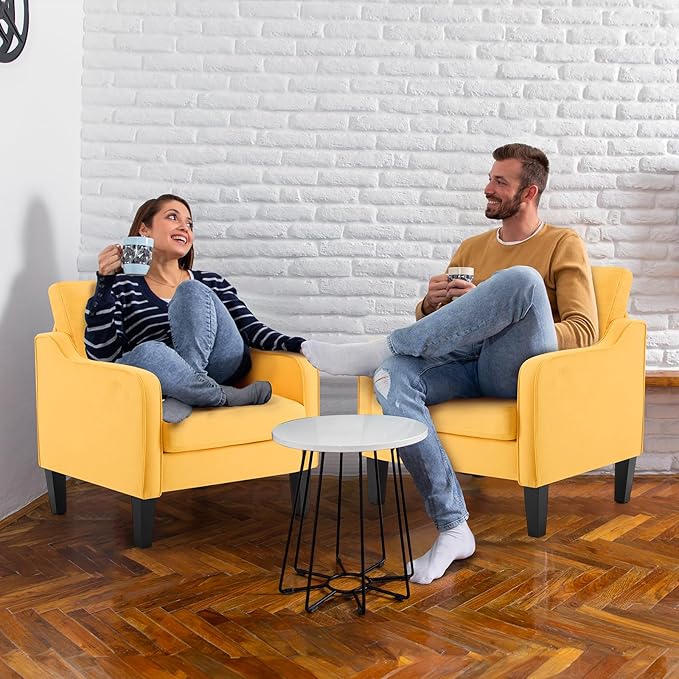 VINGLI Accent Chairs Set of 2 Living Room Chairs Yellow Reading Chair for Bedroom Scooped Arm Chair Mid Century Modern Accent Chairs Upholstered Comfy Chair for Apartment, Waiting Room