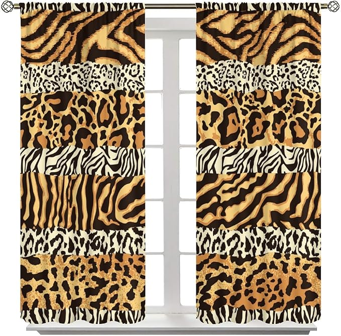 Leopard Print Blackout Curtains, Wild Animals Print African Tropical Skins Window Treatments for Bedroom Living Room 42" W X 45" L