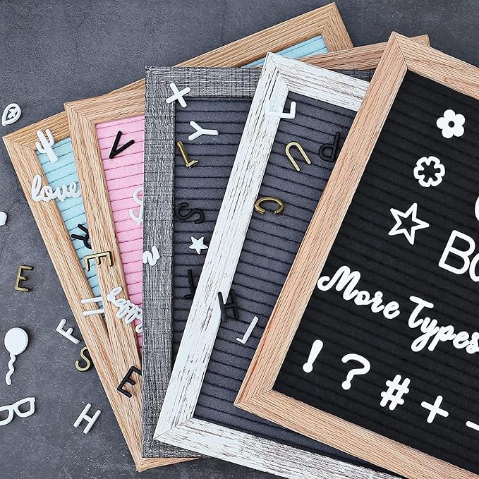 Double Sided Felt Letter Board with Letters - Pre Cut & Sorted 725 letters with Stand, Cursive Style Letters, Big Letters, Plastic Organizer, Tabletop Display, Rustic Farmhouse Wall Decor