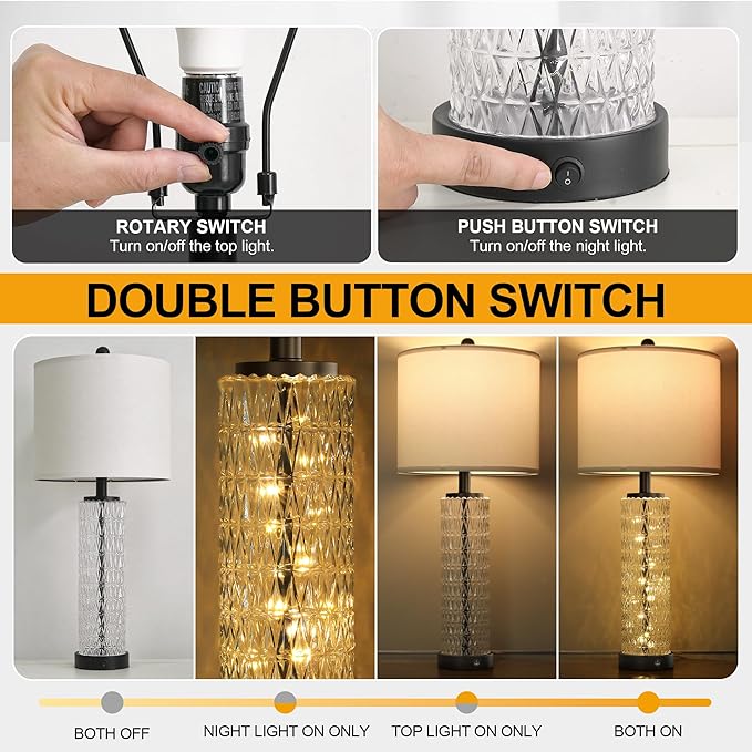 Oneach 27.75” Table Lamps Set of 2, USB A+C, Glass Lamps