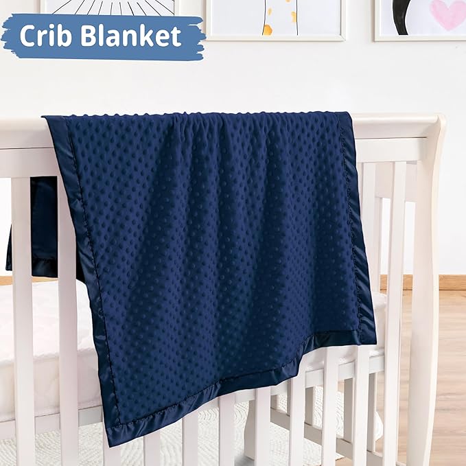 Pro Goleem Baby Soft Minky Dot Blanket with Silky Satin Backing Baby Gifts for Boys and Girls (Navy Blue, 30’’ x 40’’)
