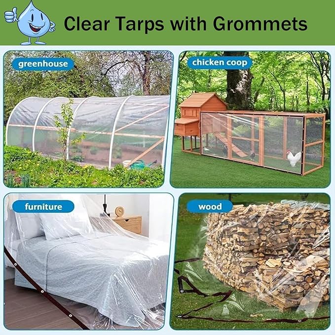 Chicken Coop Cover for Winter - Waterproof Chicken Coop Tarp with Elastic Cords & Rope, Durable Covers for Winter Protection Patio Covering Henhouse Porch Canopy Plant Camping,8x28 FT