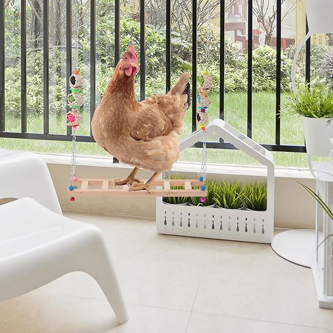 Wooden Chicken Swing and Climbing Ladder for Pet Roosters and Hens, Hanging Coop Perch Accessory for Outdoor Poultry Play Random Color