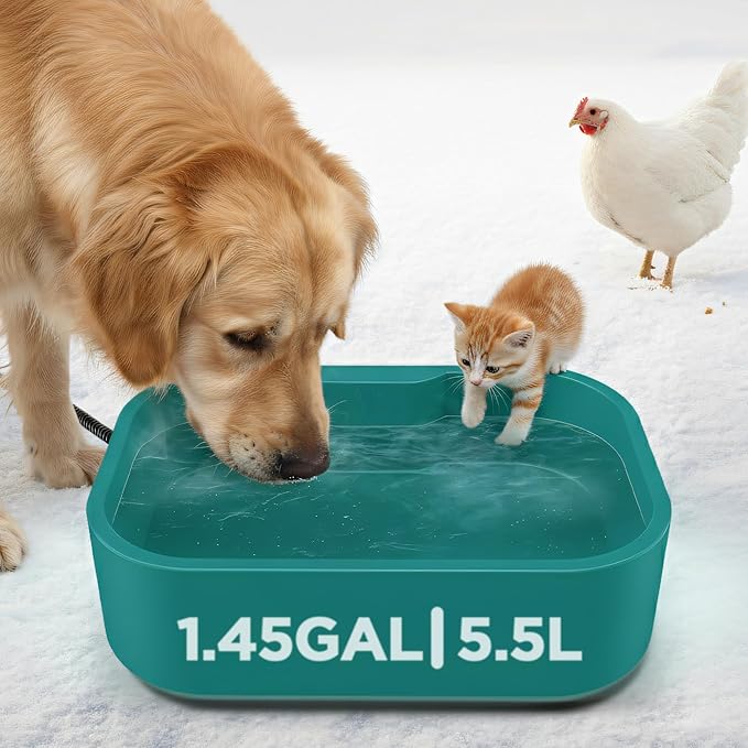 5.5L/1.45Gal Extra Large Heated Water Bowl, Indoor & Outdoor Winter Antifreezing Pet Heated Thermal Water Bowl Dish, Anti Chewy Cord, BPA-Free, Pet Products for Dog Cats Rabbit Chicken Duck Squirrel