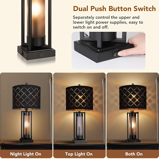 Modern Table Lamp Set of 2, Nightstand Lamps